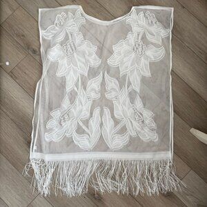Lace Floral Fringe Edge White Light Swimsuit Pullover Coverup Wm’s One Size EUC